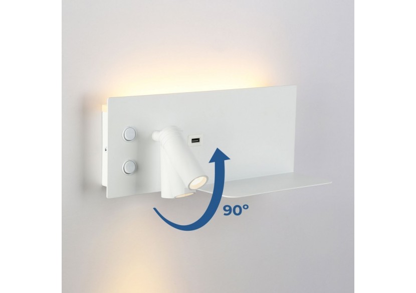 Lot de 2-Applique liseuse avec port USB "Kerta"-Double éclairage-3W+7W-Blanc - K1512-USB-2B - Barcelona LED Lot de 2-Applique liseuse avec port USB "Kerta"-Double éclairage-3W+7W-Blanc - K1512-USB-2B - Barcelona LED