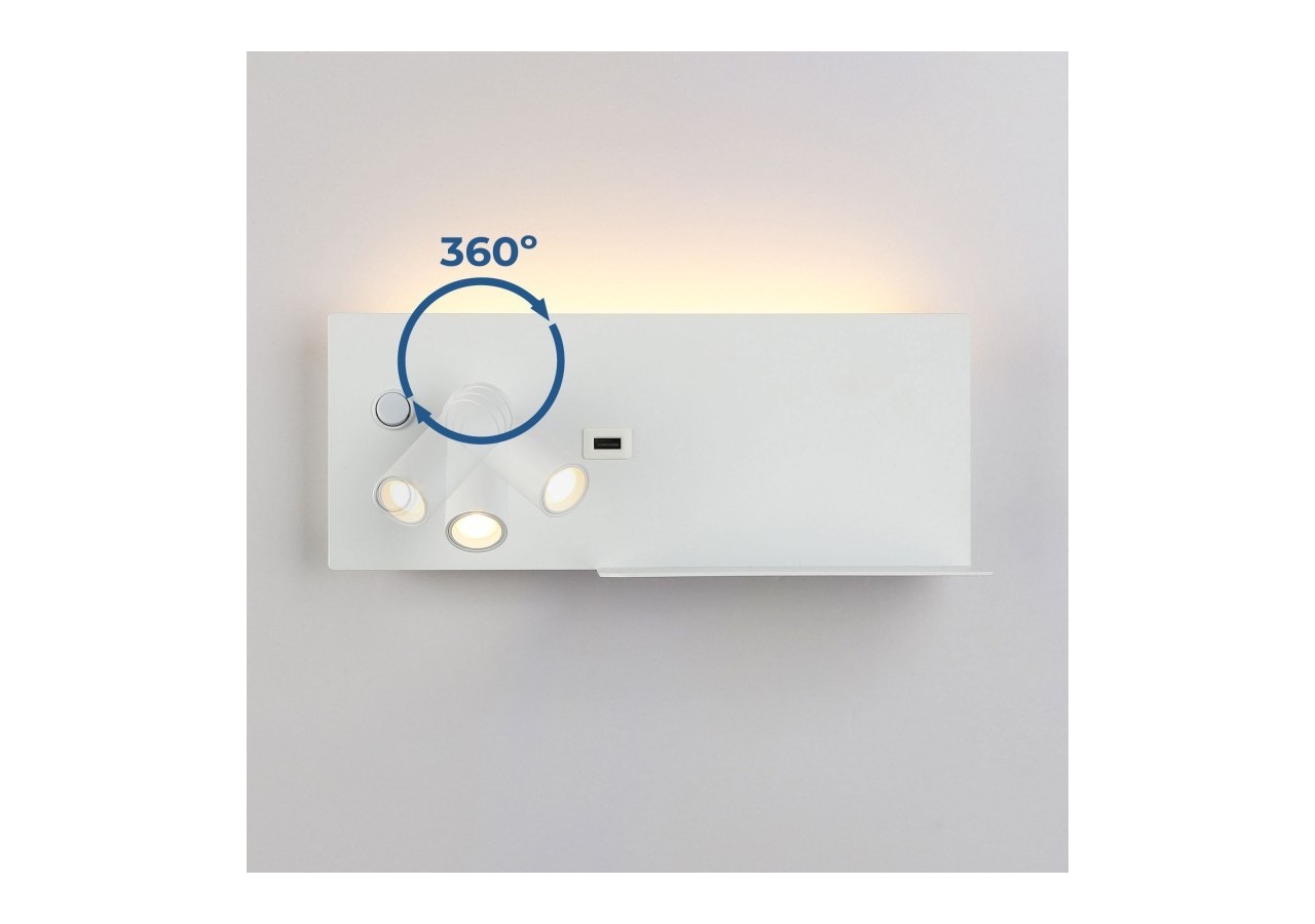 Lot de 2-Applique liseuse avec port USB "Kerta"-Double éclairage-3W+7W-Blanc - K1512-USB-2B - Barcelona LED