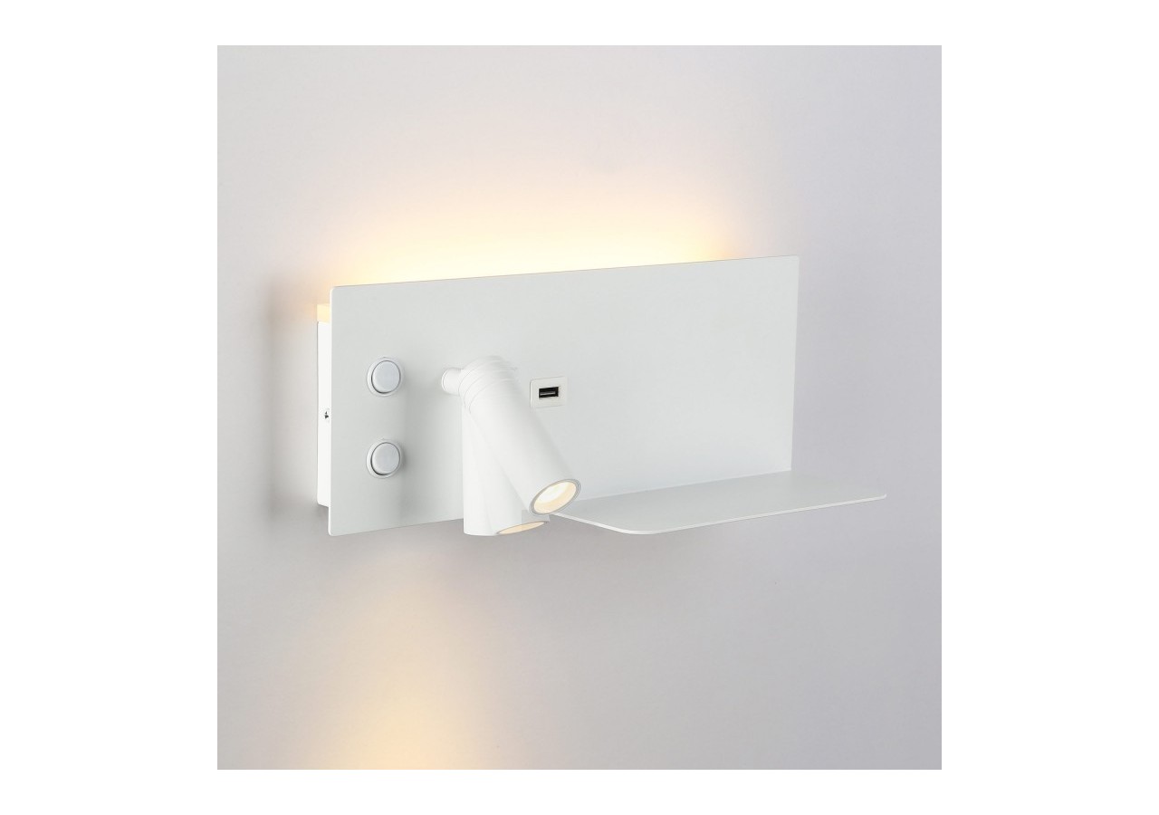 Lot de 2-Applique liseuse avec port USB "Kerta"-Double éclairage-3W+7W-Blanc - K1512-USB-2B - Barcelona LED