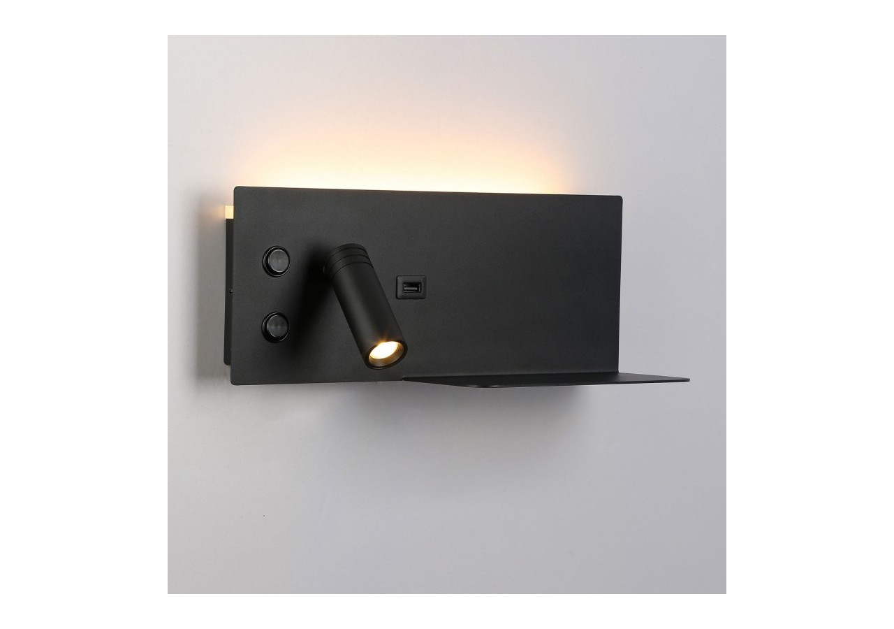 Lot de 2-Applique liseuse avec port USB "Kerta"-Double éclairage-3W+7W-Noir - K1512-USB-2N - Barcelona LED