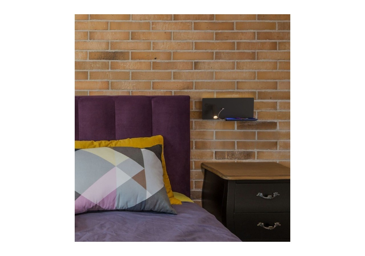 Lot de 2-Applique liseuse avec port USB "Kerta"-Double éclairage-3W+7W-Noir - K1512-USB-2N - Barcelona LED