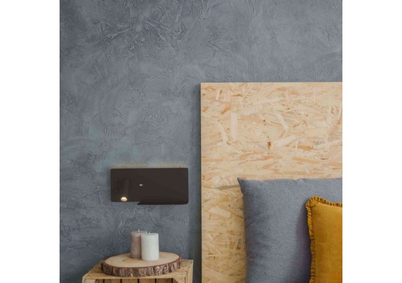 Lot de 2-Applique liseuse avec port USB "Kerta"-Double éclairage-3W+7W-Noir - K1512-USB-2N - Barcelona LED