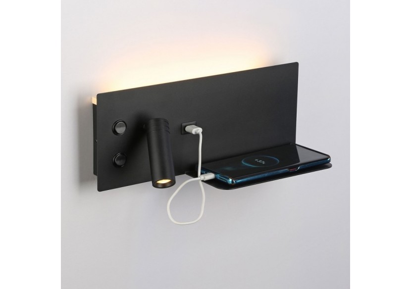 Lot de 2-Applique liseuse avec port USB "Kerta"-Double éclairage-3W+7W-Noir - K1512-USB-2N - Barcelona LED