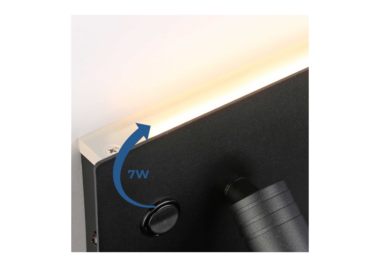 Lot de 2-Applique liseuse avec port USB "Kerta"-Double éclairage-3W+7W-Noir - K1512-USB-2N - Barcelona LED