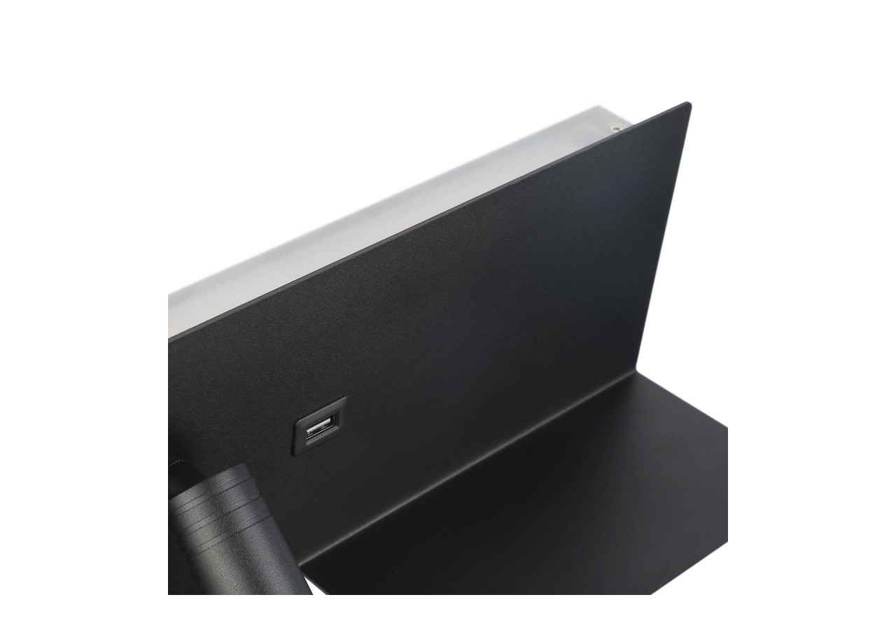 Lot de 2-Applique liseuse avec port USB "Kerta"-Double éclairage-3W+7W-Noir - K1512-USB-2N - Barcelona LED