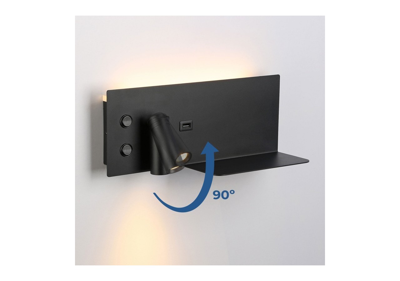Lot de 2-Applique liseuse avec port USB "Kerta"-Double éclairage-3W+7W-Noir - K1512-USB-2N - Barcelona LED