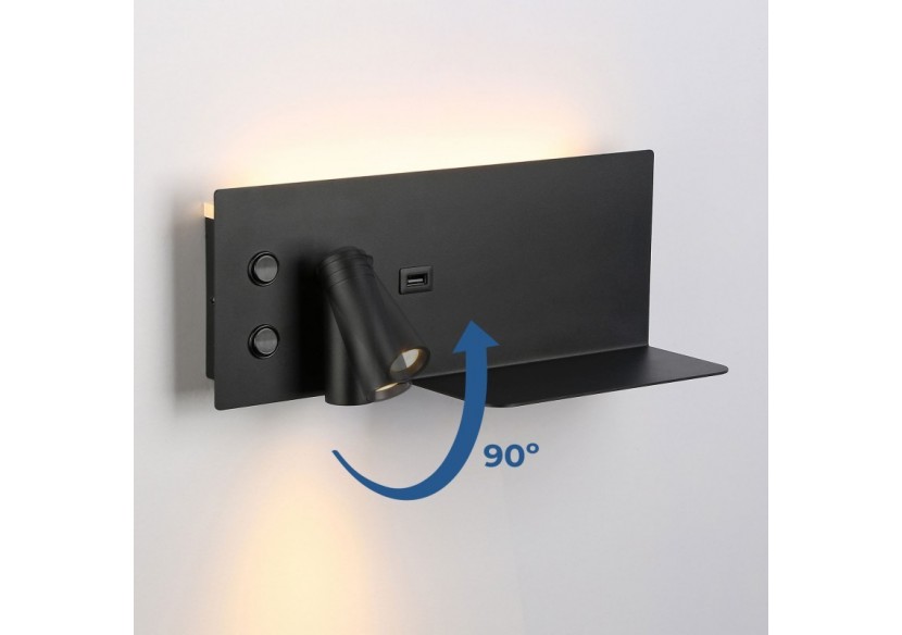 Lot de 2-Applique liseuse avec port USB "Kerta"-Double éclairage-3W+7W-Noir - K1512-USB-2N - Barcelona LED