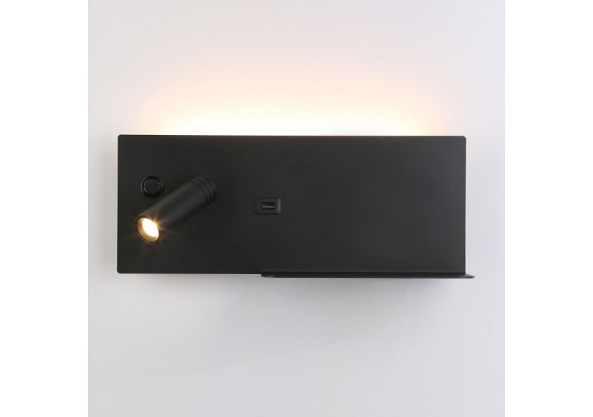 Lot de 2-Applique liseuse avec port USB "Kerta"-Double éclairage-3W+7W-Noir - K1512-USB-2N - Barcelona LED