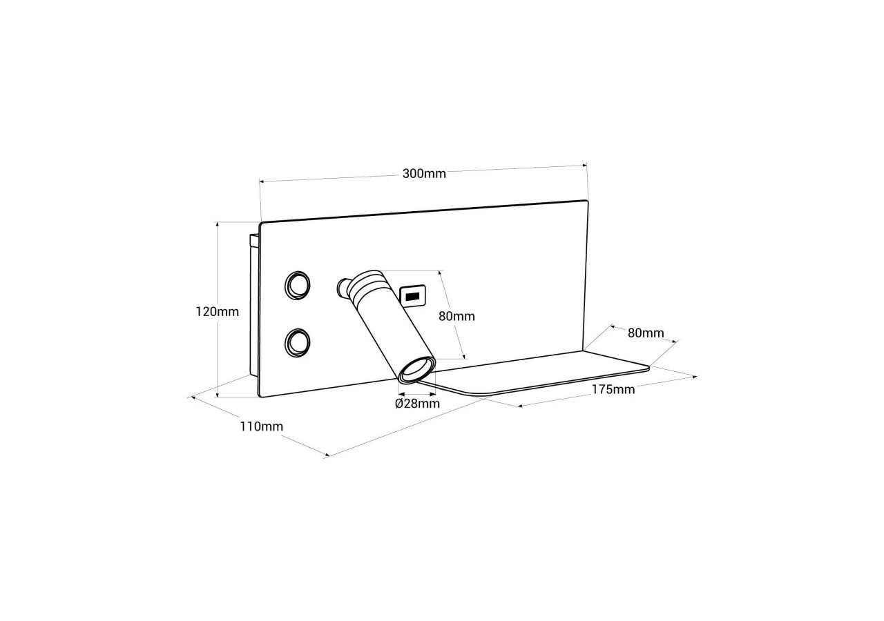 Lot de 2-Applique liseuse avec port USB "Kerta"-Double éclairage-3W+7W-Noir - K1512-USB-2N - Barcelona LED