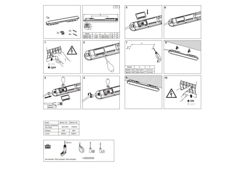 Lot x 24-Réglette étanche LED connectable 36W-120cm-IP65 - K8420-24-120BF - Barcelona LED