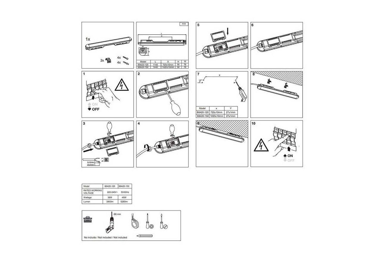 Lot x 40-Réglette étanche LED connectable 9W-60cm-IP65-4000K - K8420-40-60BN - Barcelona LED