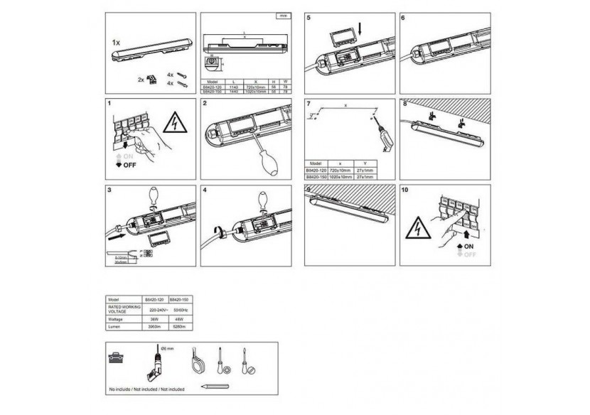 Lot x 20-Réglette étanche LED connectable 9W-60cm-IP65-4000K - K8420-20-60BN - Barcelona LED
