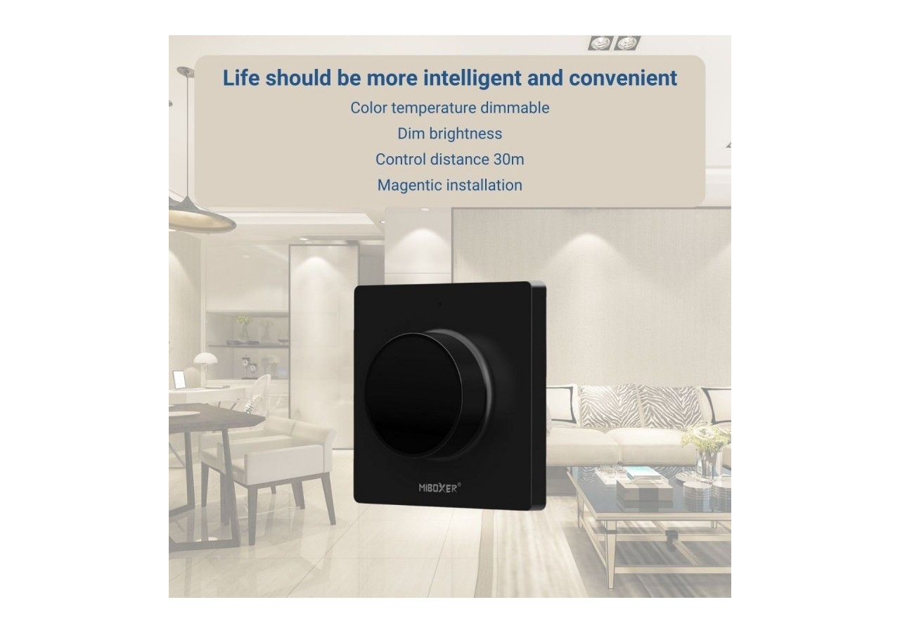 Interrupteur variateur rotatif RF-Monochrome + CCT-Base magnétique-Mi Light-Noir - K1B - Barcelona LED