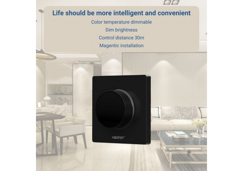 Interrupteur variateur rotatif RF-Monochrome + CCT-Base magnétique-Mi Light-Noir - K1B - Barcelona LED