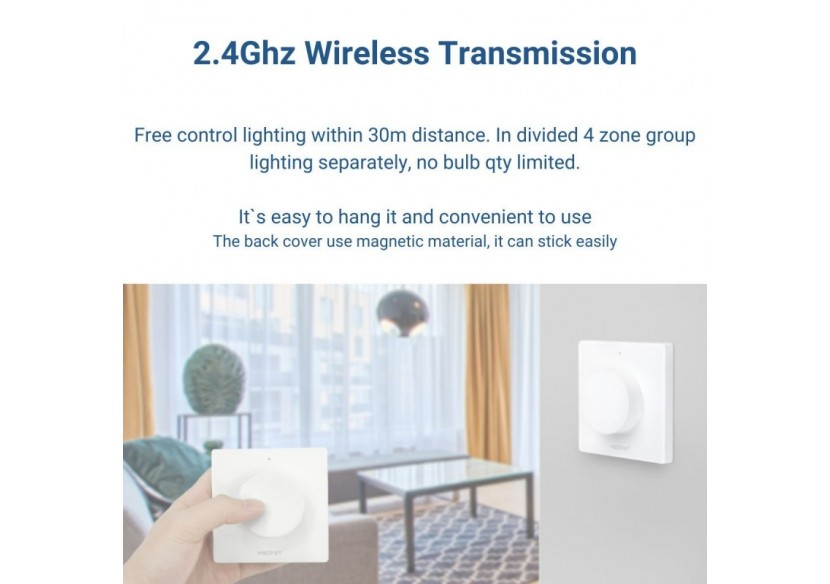 Interrupteur variateur rotatif RF-Monochrome + CCT-Base magnétique-Mi Light-Noir - K1B - Barcelona LED