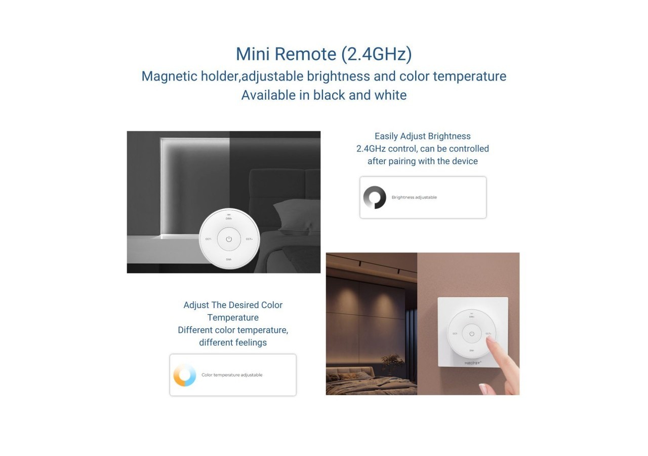 Mini variateur de lumière RF-Monochrome + CCT-Base magnétique-Mi Light-Noir - K2B - Barcelona LED