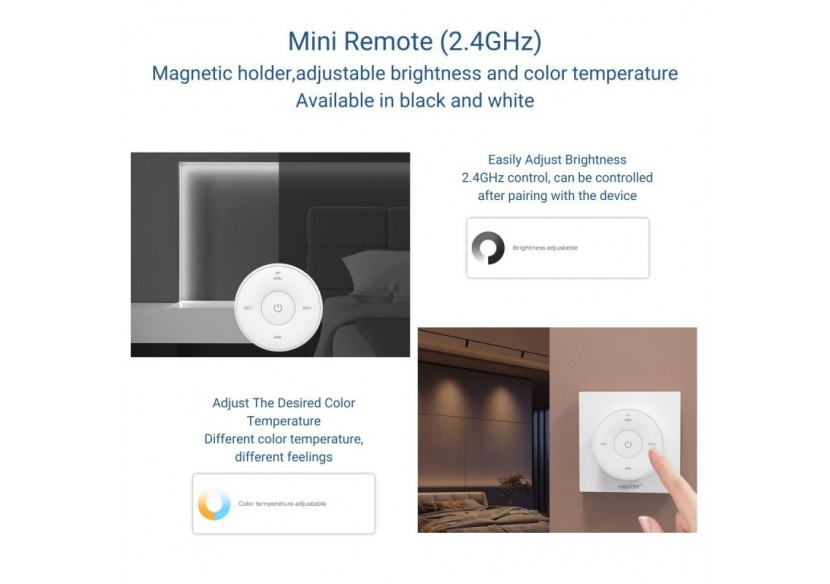 Mini variateur de lumière RF-Monochrome + CCT-Base magnétique-Mi Light-Noir - K2B - Barcelona LED
