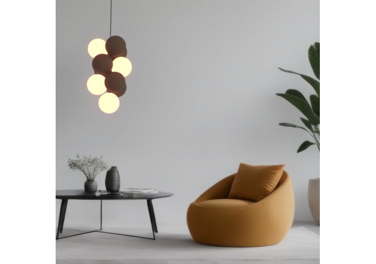 Suspension acoustique verticale "DRAC"-4 globes lumineux et 6 globes absorbants - B206-V-CB - Barcelona LED 2