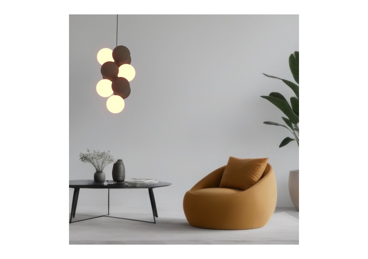 Suspension acoustique verticale "DRAC"-4 globes lumineux et 6 globes absorbants - B206-V-CB - Barcelona LED