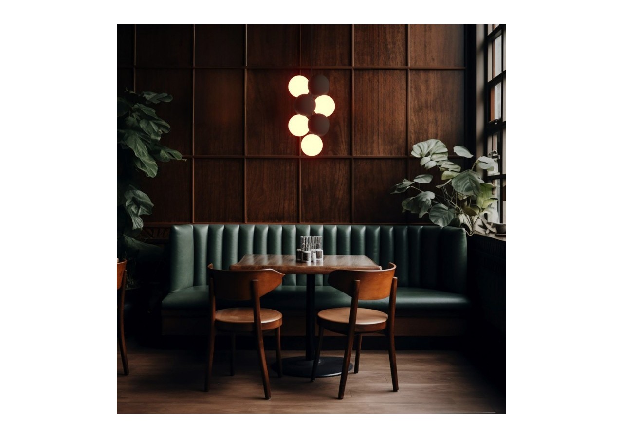 Suspension acoustique verticale "DRAC"-4 globes lumineux et 6 globes absorbants - B206-V-CB - Barcelona LED