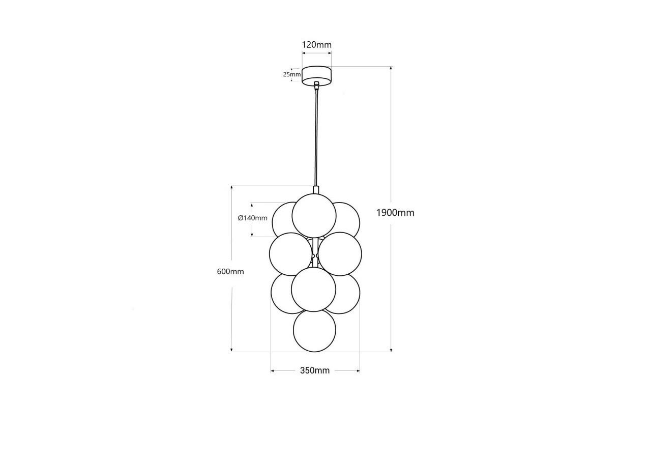 Suspension acoustique verticale "DRAC"-4 globes lumineux et 6 globes absorbants - B206-V-CB - Barcelona LED