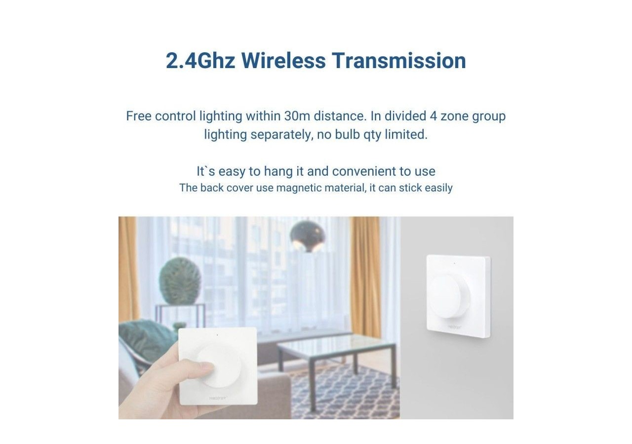 Interrupteur variateur rotatif RF-Monochrome + CCT-Base magnétique-Mi Light-Blanc - K1 - Barcelona LED