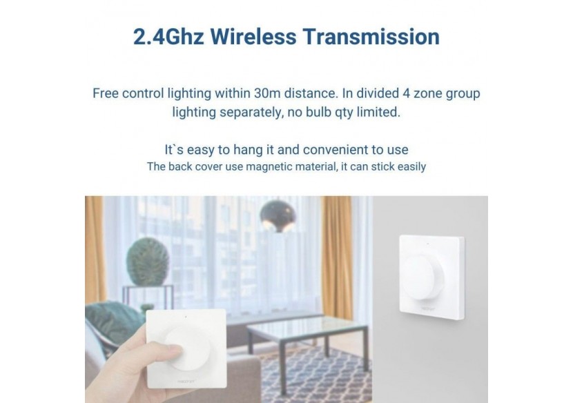 Interrupteur variateur rotatif RF-Monochrome + CCT-Base magnétique-Mi Light-Blanc - K1 - Barcelona LED