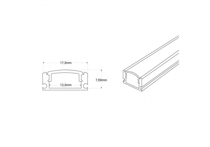 Profilé de surface en aluminium avec diffuseur-Kit complet-17x8mm-Ruban LED jusqu'à 12 mm-2m - BXT-164-B - Barcelona LED