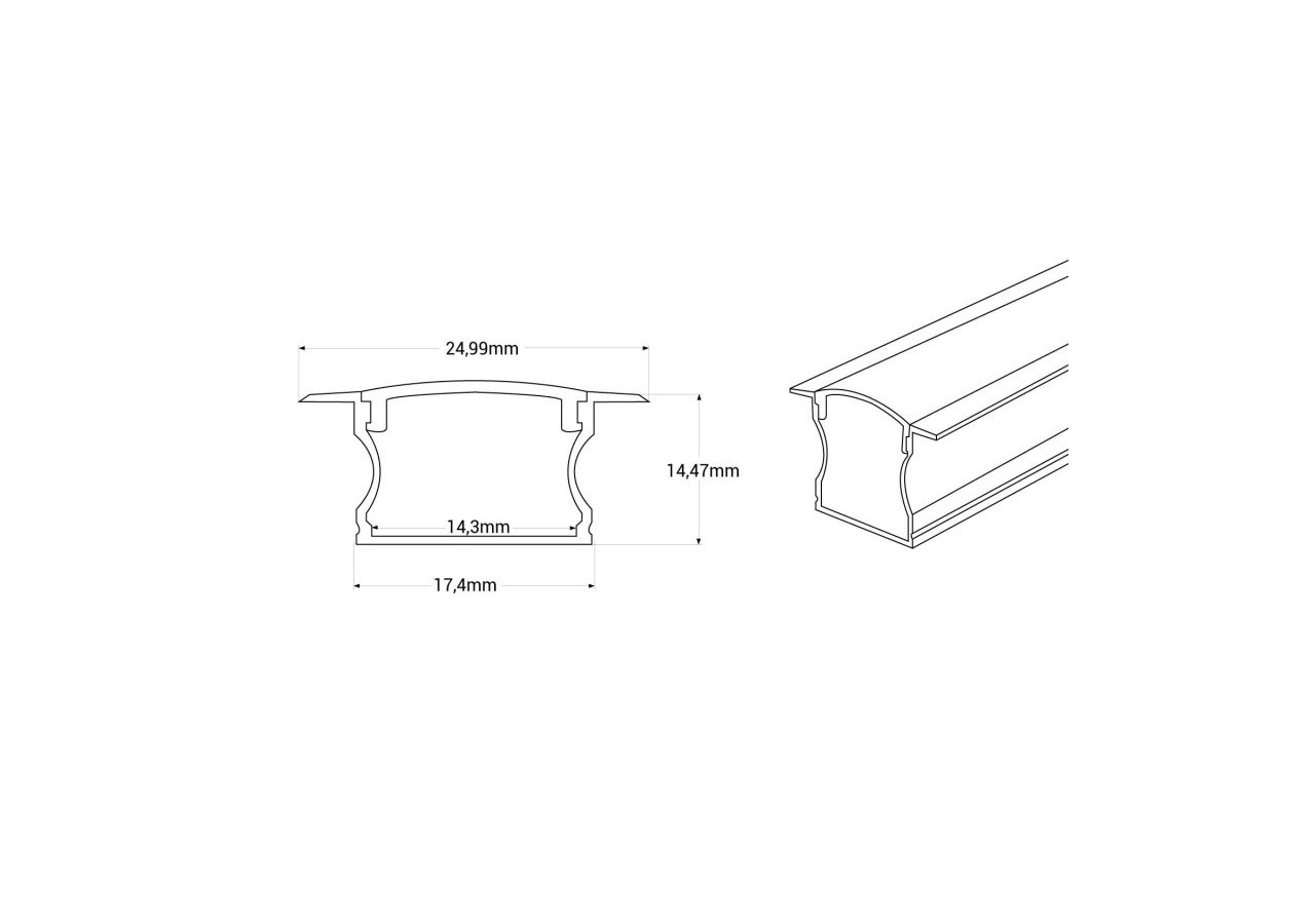 Profilé encastré en aluminium-Kit complet-25 x 14,5mm-Ruban LED jusqu'à 12 mm-2m - BXT-394-B - Barcelona LED