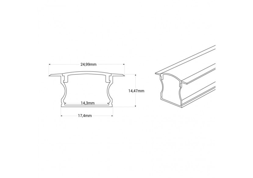 Profilé encastré en aluminium-Kit complet-25 x 14,5mm-Ruban LED jusqu'à 12 mm-2m - BXT-394-B - Barcelona LED