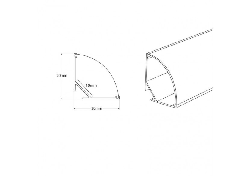 Profilé d'angle en aluminium avec diffuseur-Kit complet-20x20mm -Ruban LED jusqu'à 10mm-2m - BXT-632-N - Barcelona LED