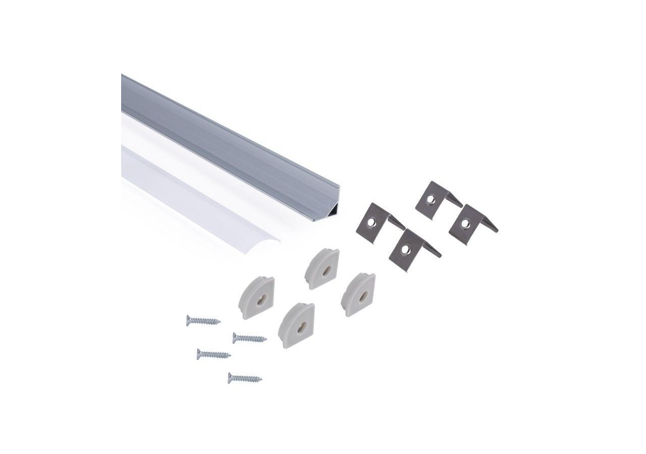 Profilé d'angle en aluminium avec diffuseur-Kit complet-15,8x15,8mm-Ruban LED jusqu'à 10 mm-2m - BXT-58-P - Barcelona LED