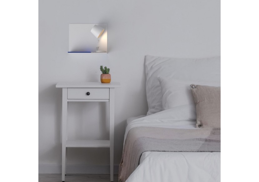 Lot de 2-Applique murale liseuse avec port USB "BASKOP"-6W-Design horizontal-Blanc - K1541-2B - Barcelona LED