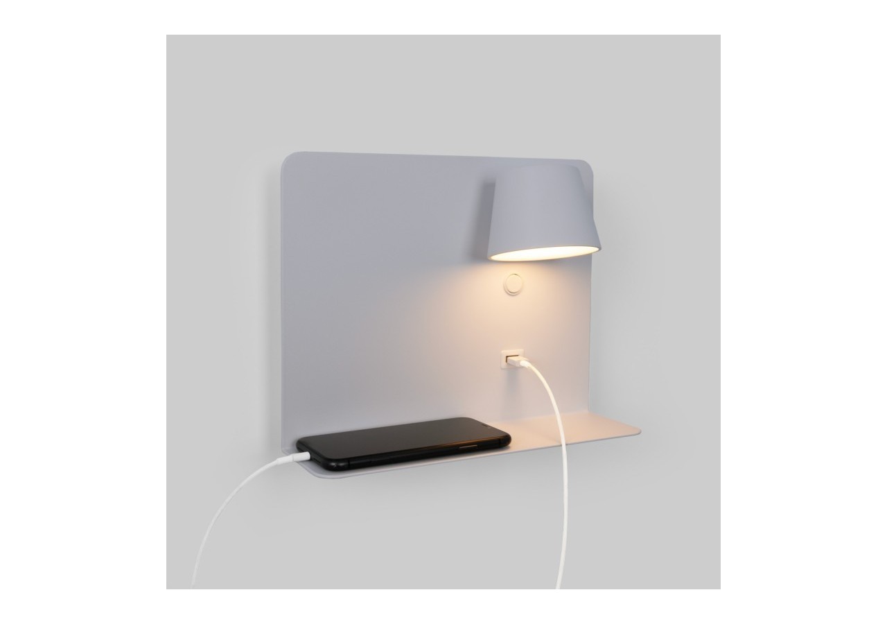Lot de 2-Applique murale liseuse avec port USB "BASKOP"-6W-Design horizontal-Blanc - K1541-2B - Barcelona LED
