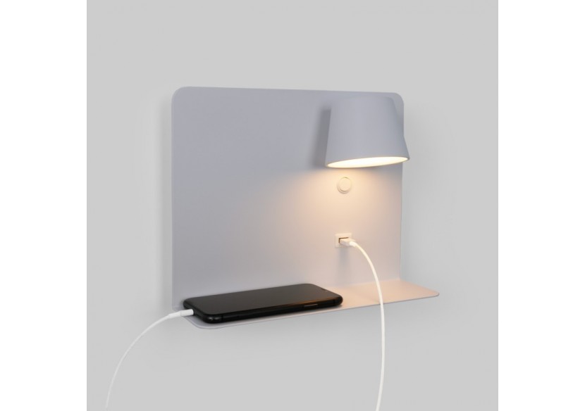 Lot de 2-Applique murale liseuse avec port USB "BASKOP"-6W-Design horizontal-Blanc - K1541-2B - Barcelona LED