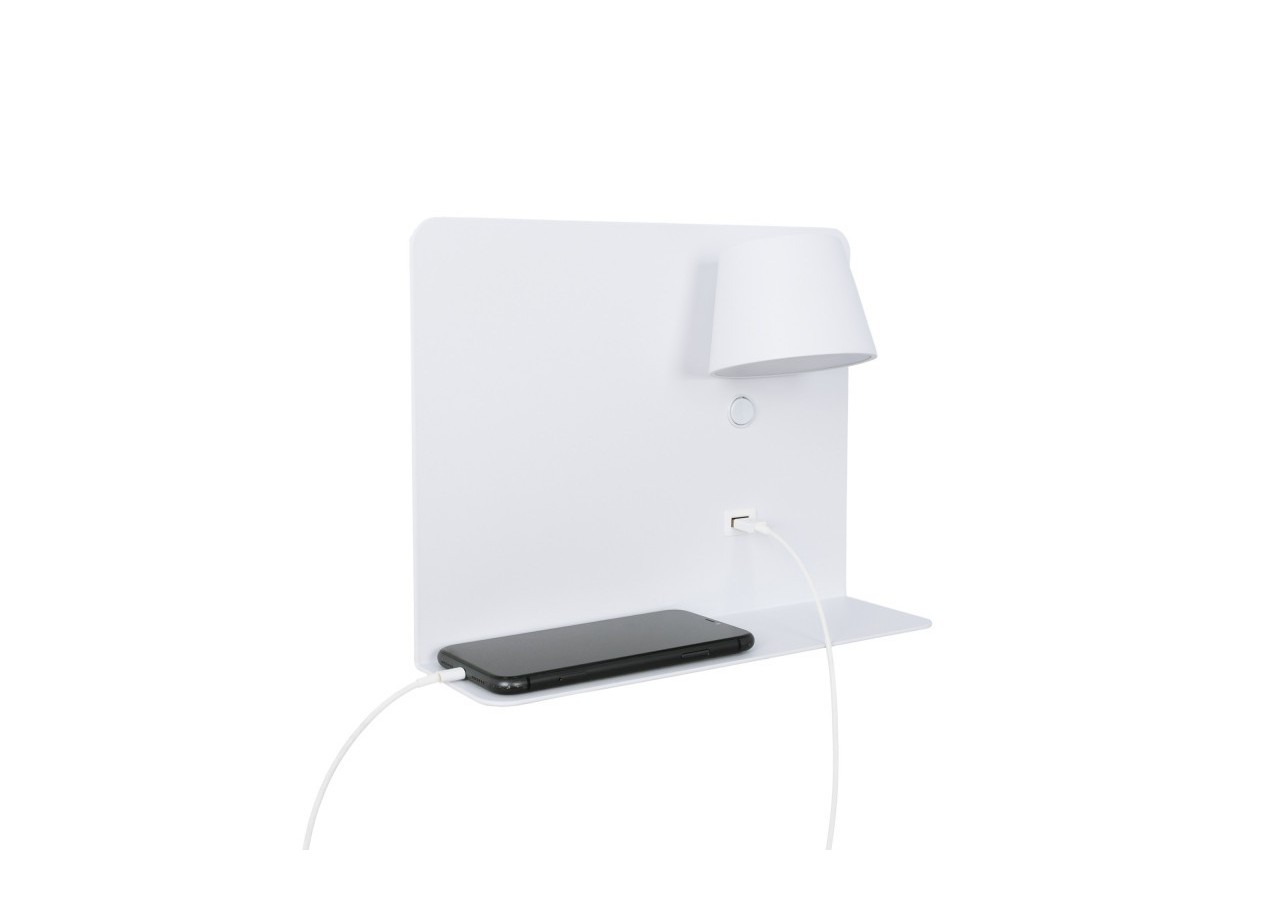 Lot de 2-Applique murale liseuse avec port USB "BASKOP"-6W-Design horizontal-Blanc - K1541-2B - Barcelona LED