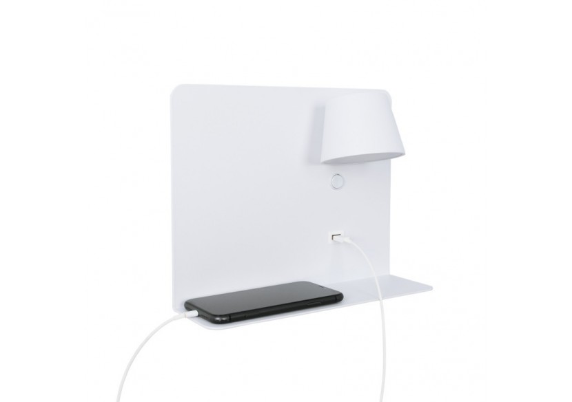 Lot de 2-Applique murale liseuse avec port USB "BASKOP"-6W-Design horizontal-Blanc - K1541-2B - Barcelona LED