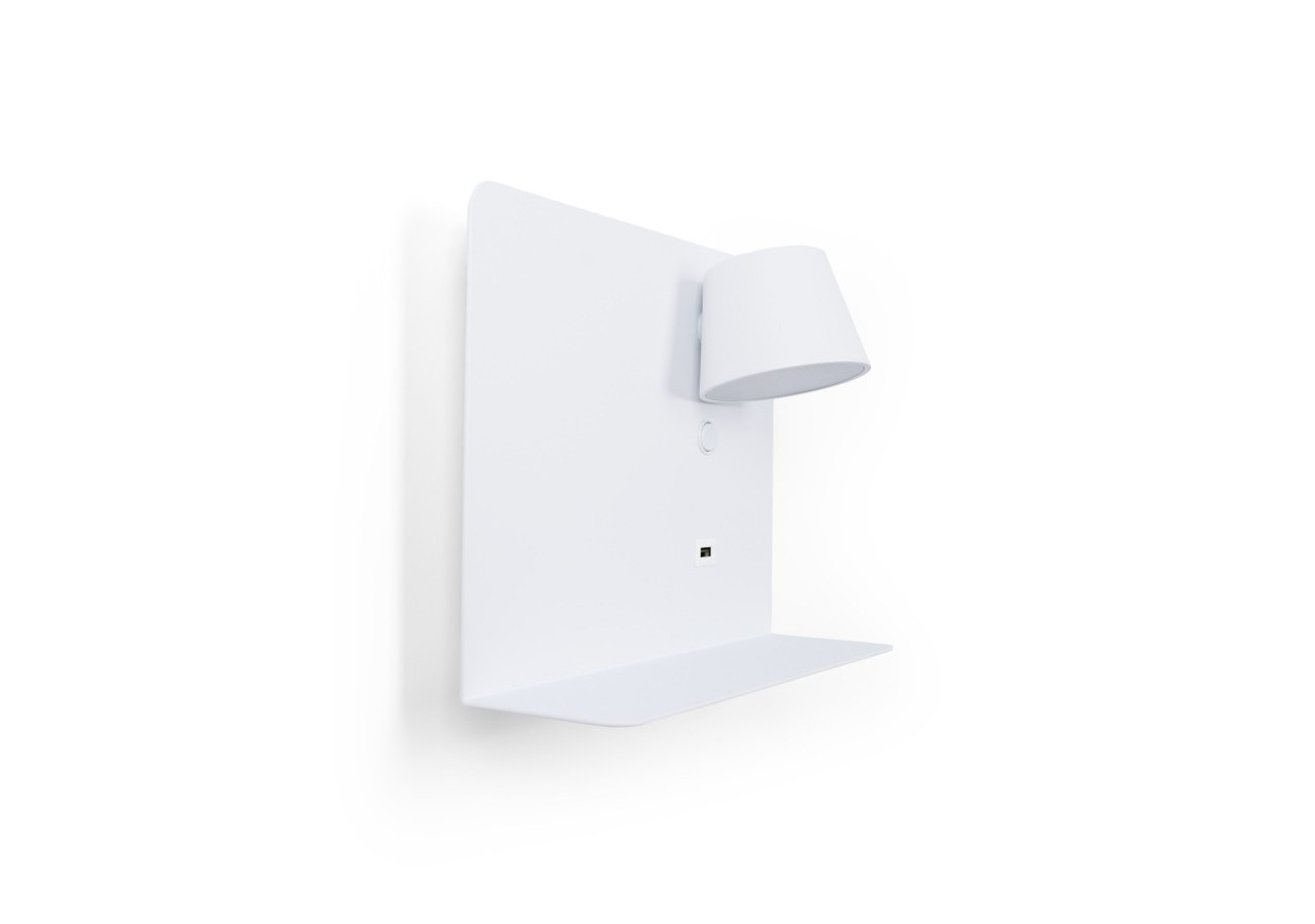 Lot de 2-Applique murale liseuse avec port USB "BASKOP"-6W-Design horizontal-Blanc - K1541-2B - Barcelona LED