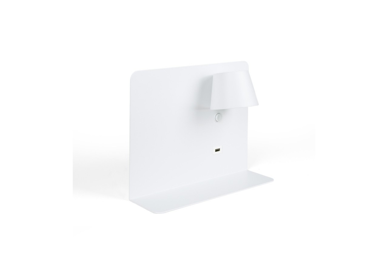 Lot de 2-Applique murale liseuse avec port USB "BASKOP"-6W-Design horizontal-Blanc - K1541-2B - Barcelona LED
