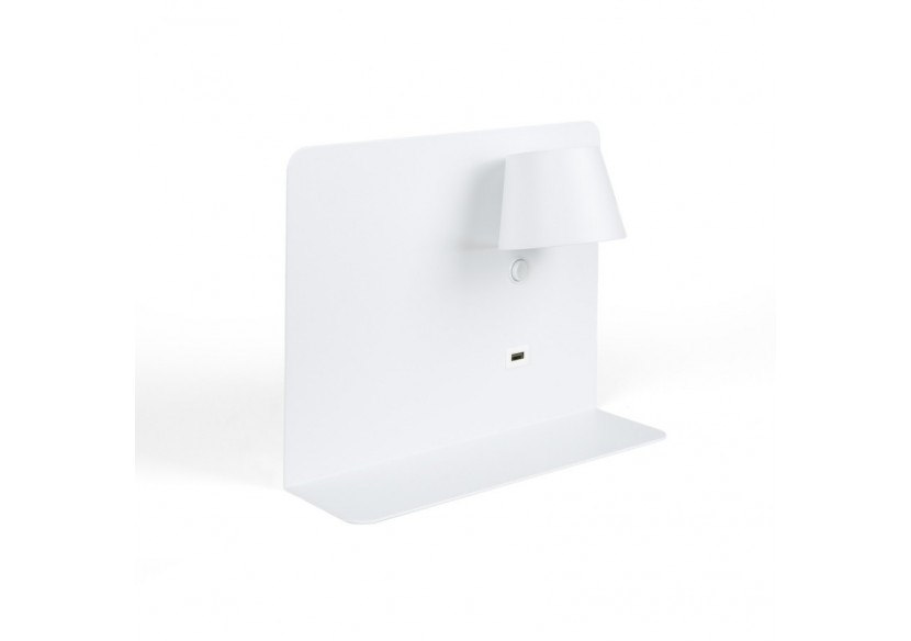 Lot de 2-Applique murale liseuse avec port USB "BASKOP"-6W-Design horizontal-Blanc - K1541-2B - Barcelona LED