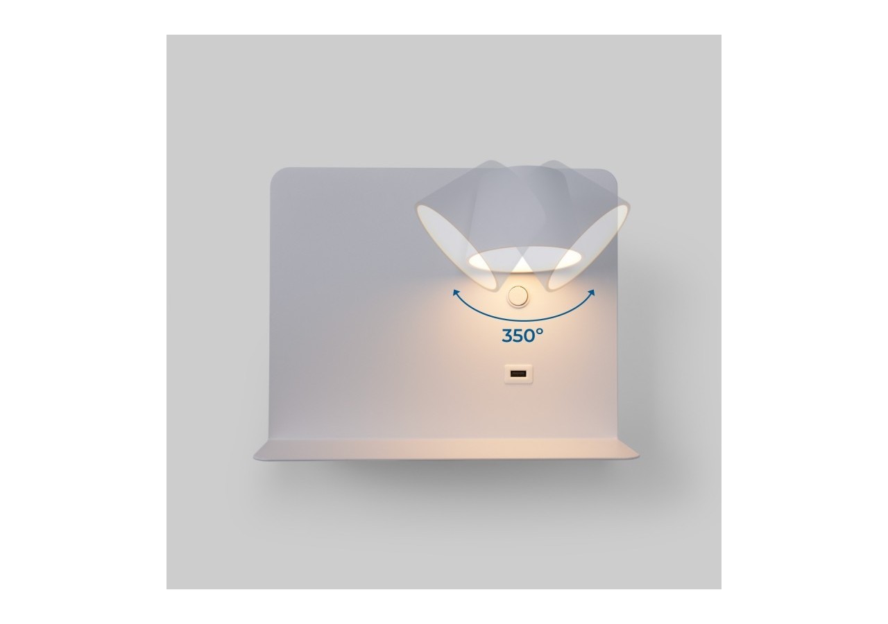 Lot de 2-Applique murale liseuse avec port USB "BASKOP"-6W-Design horizontal-Blanc - K1541-2B - Barcelona LED