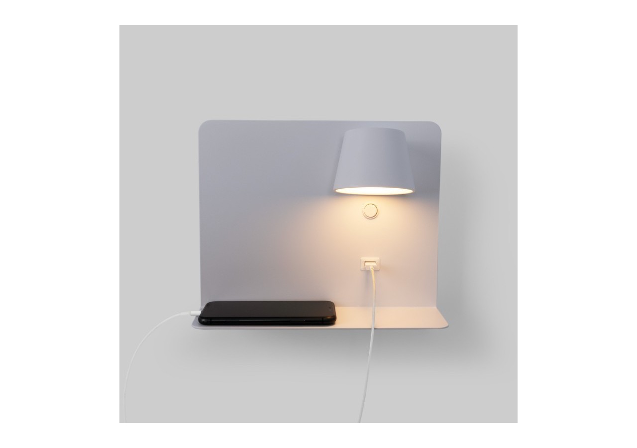 Lot de 2-Applique murale liseuse avec port USB "BASKOP"-6W-Design horizontal-Blanc - K1541-2B - Barcelona LED