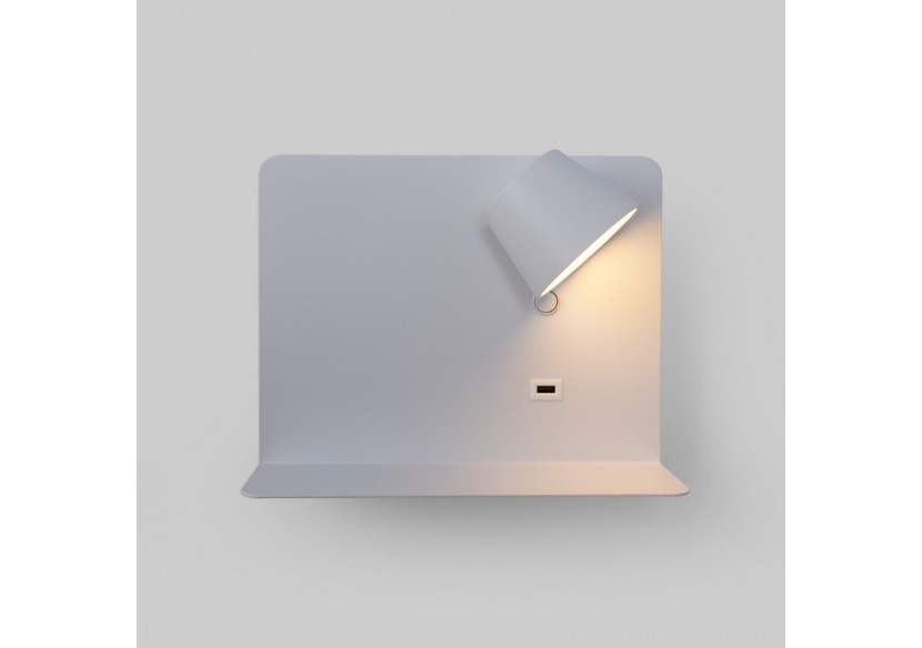 Lot de 2-Applique murale liseuse avec port USB "BASKOP"-6W-Design horizontal-Blanc - K1541-2B - Barcelona LED