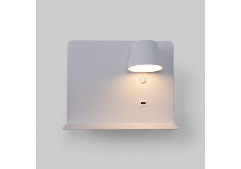 Lot de 2-Applique murale liseuse avec port USB "BASKOP"-6W-Design horizontal-Blanc - K1541-2B - Barcelona LED