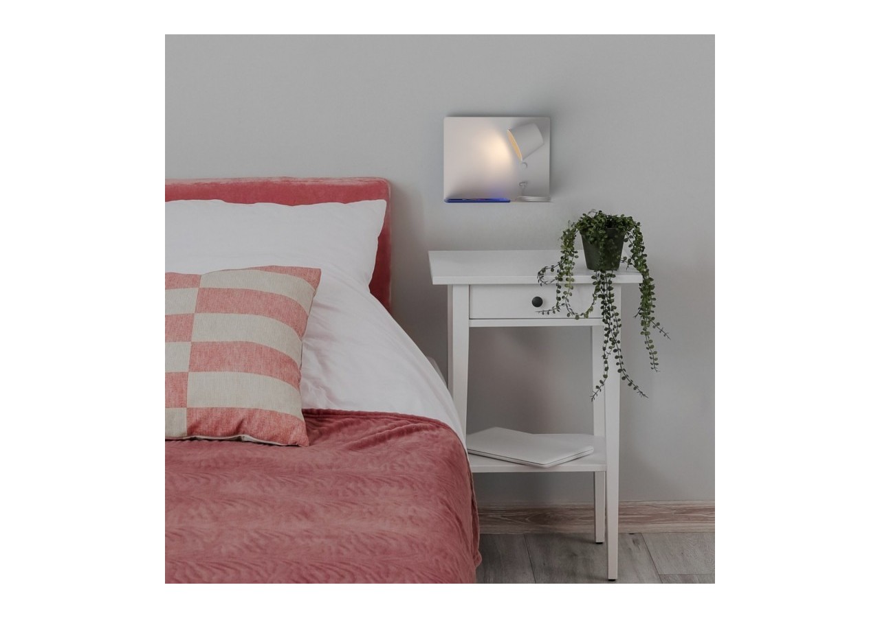 Lot de 2-Applique murale liseuse avec port USB "BASKOP"-6W-Design horizontal-Blanc - K1541-2B - Barcelona LED
