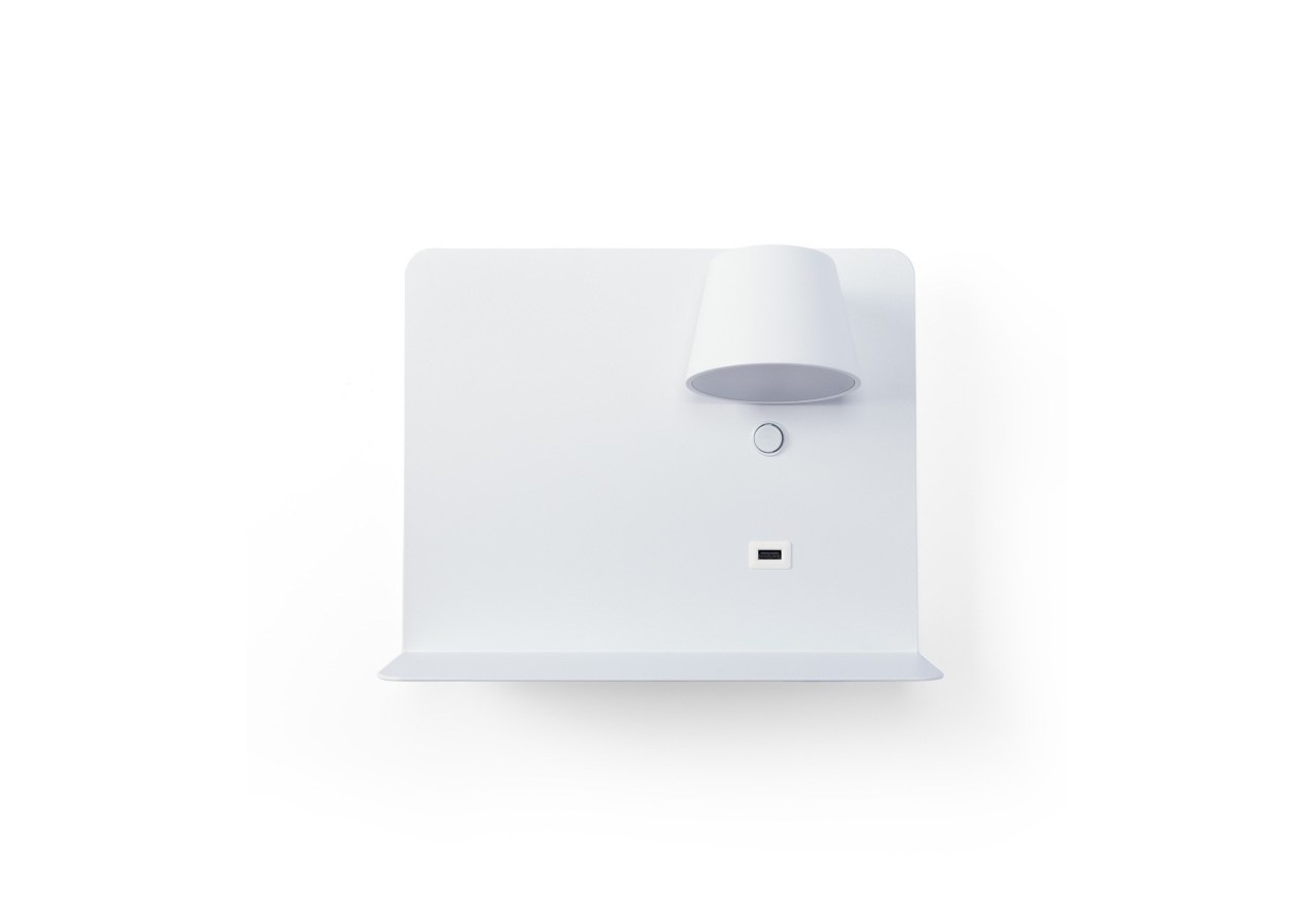 Lot de 2-Applique murale liseuse avec port USB "BASKOP"-6W-Design horizontal-Blanc - K1541-2B - Barcelona LED