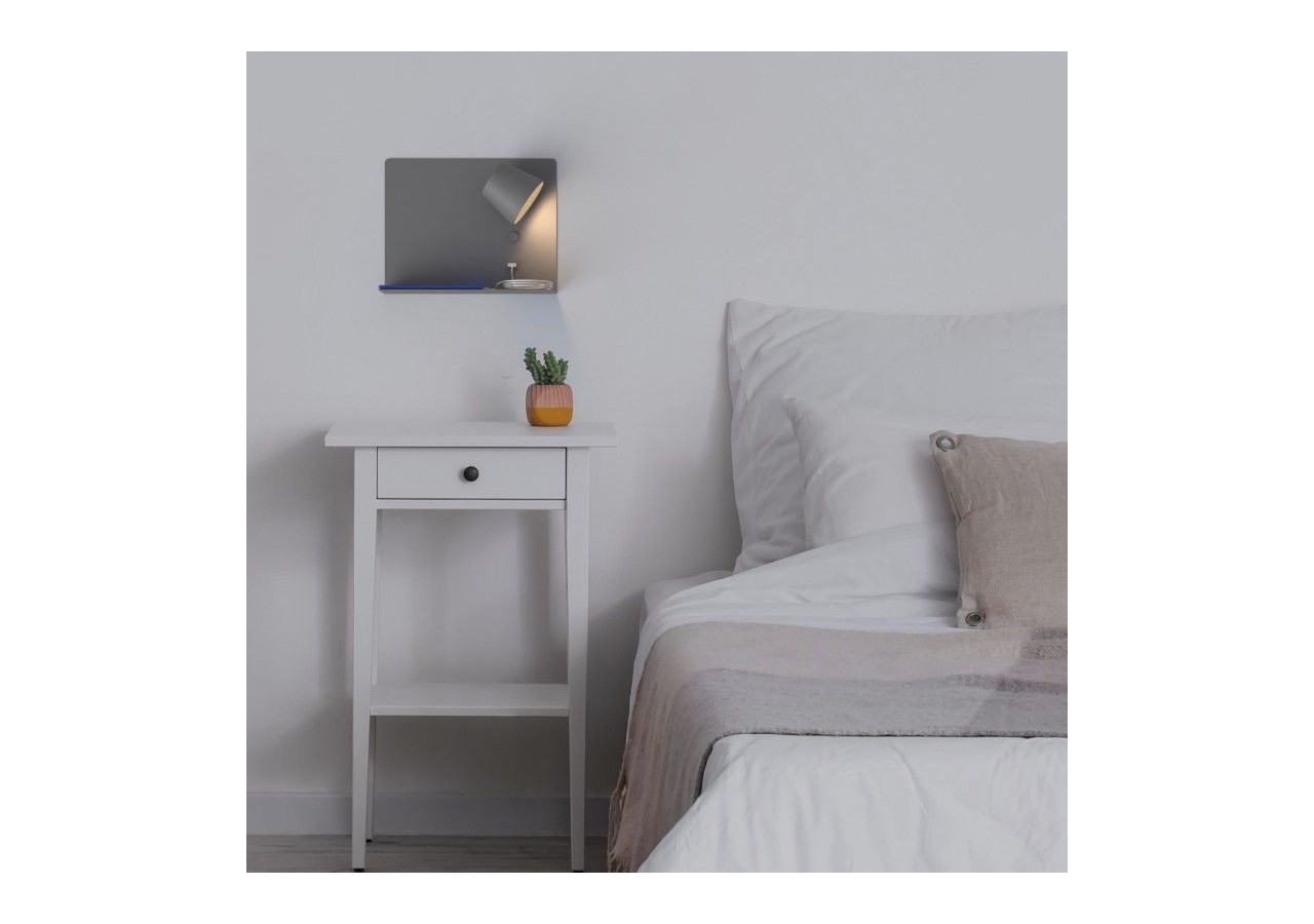 Lot de 2-Applique murale liseuse avec port USB "BASKOP"-6W-Design horizontal-Gris - K1541-2G - Barcelona LED