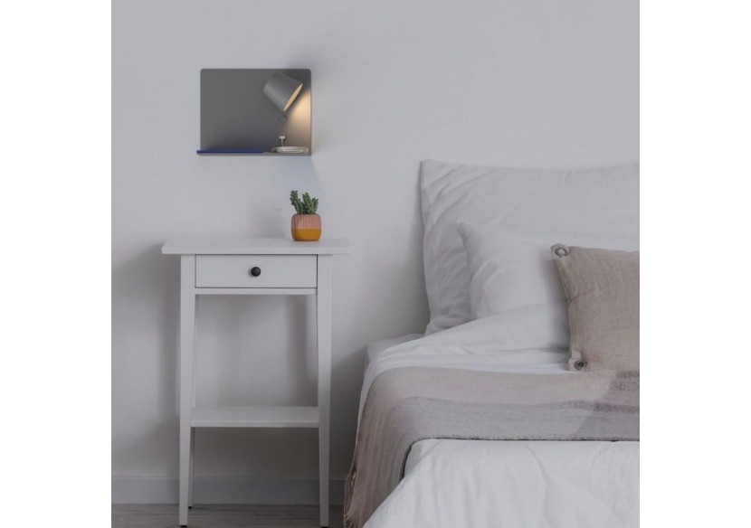 Lot de 2-Applique murale liseuse avec port USB "BASKOP"-6W-Design horizontal-Gris - K1541-2G - Barcelona LED