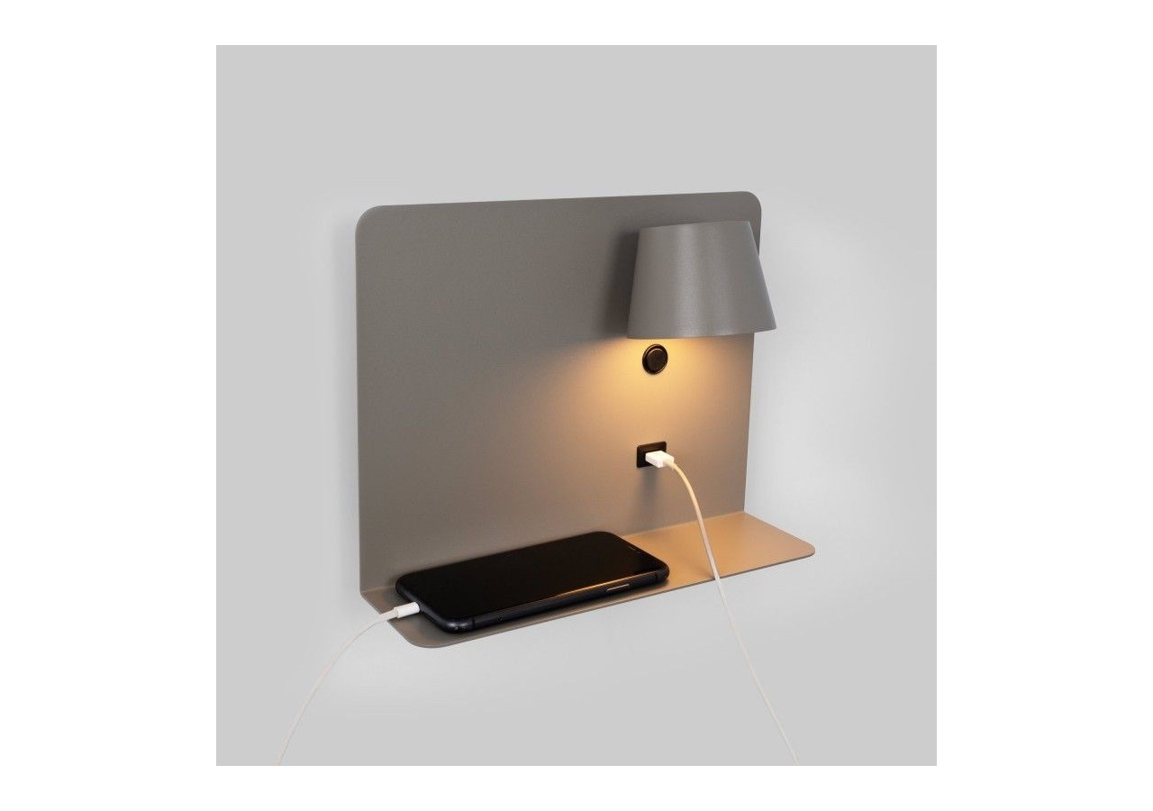 Lot de 2-Applique murale liseuse avec port USB "BASKOP"-6W-Design horizontal-Gris - K1541-2G - Barcelona LED