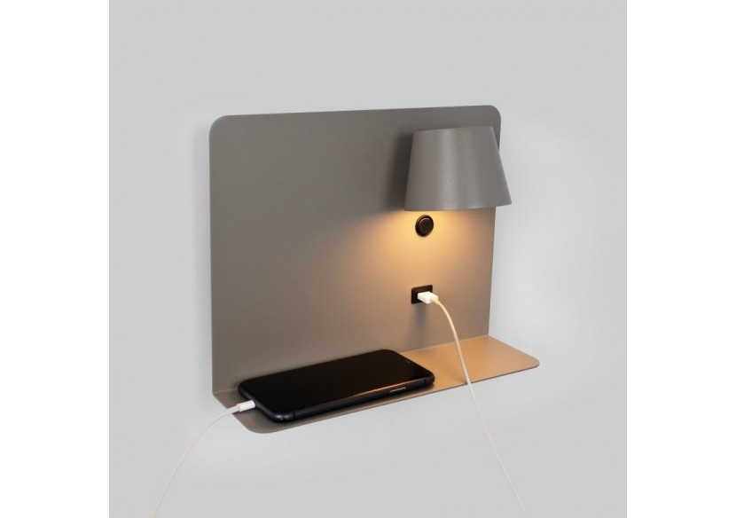 Lot de 2-Applique murale liseuse avec port USB "BASKOP"-6W-Design horizontal-Gris - K1541-2G - Barcelona LED